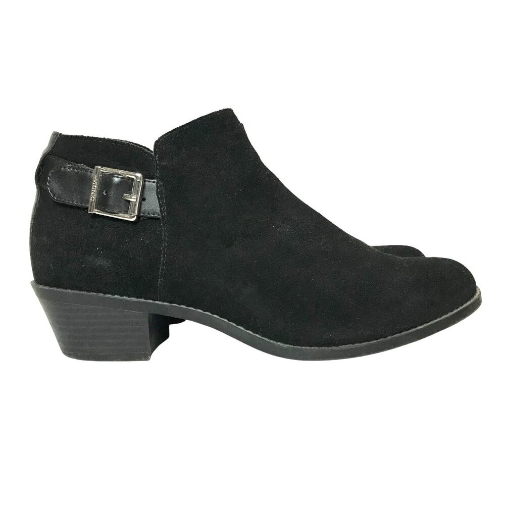 Vionic Serena Womens 8/39 Black Suede Booties Shoes Buckle Detail Side Zip